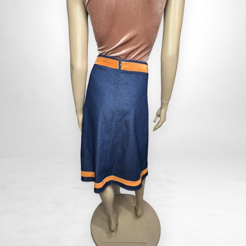 Vintage Denim Skirt with Leather Trim 6 - Picture 5 of 8